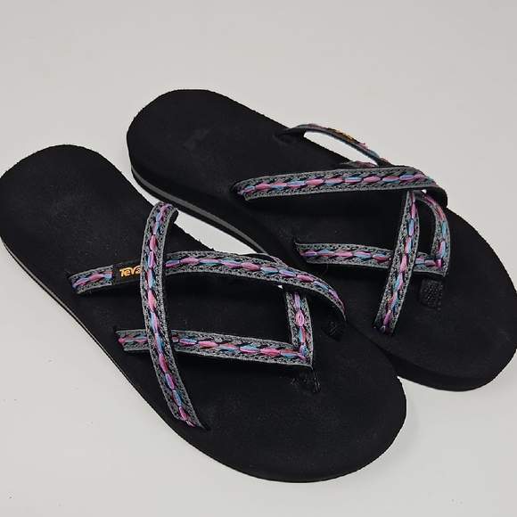 Teva Women's Black and Pink Flip Flop Summer Sandals Womens 7 - Picture 1 of 11